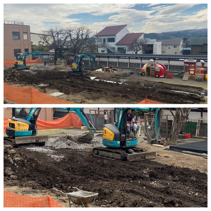 地面の奥に新しい排水管を作ってくれてます。