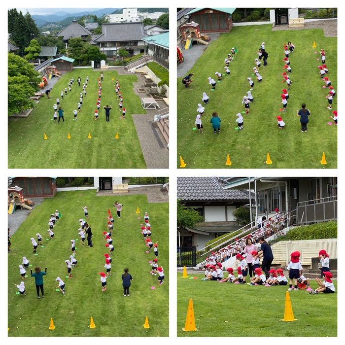 屋上プールからの撮影！年少組と源先生