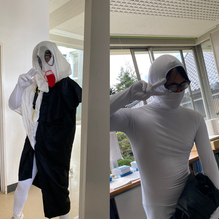 にわかおばけだけどリアルに怖いww正体がわかってからはみんなになつかれていた柊ニ先生おばけです(^^)あめちゃんも三個もらってご機嫌なみんなでした??