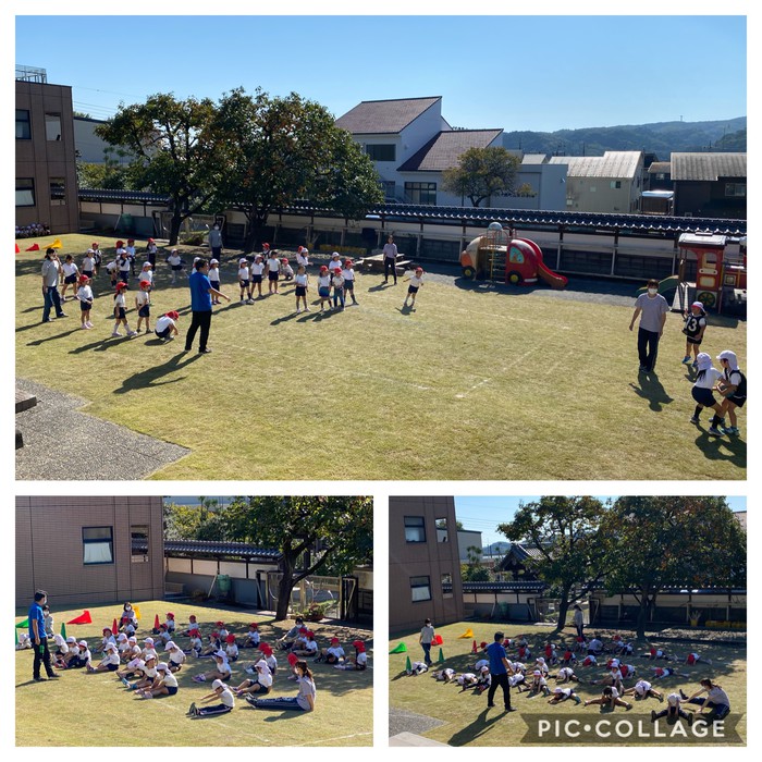 ドッチボールやしっぽ取りで盛り上がる年長