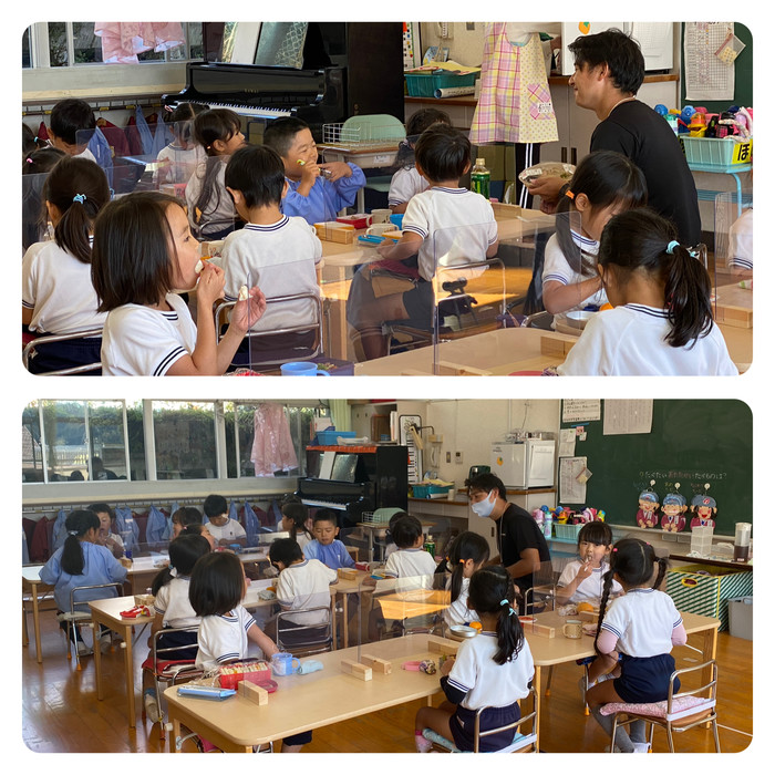 げん先生とお昼ごはん！今回はほしぐみ? みんな隣に座って欲しくてアピールすごい 