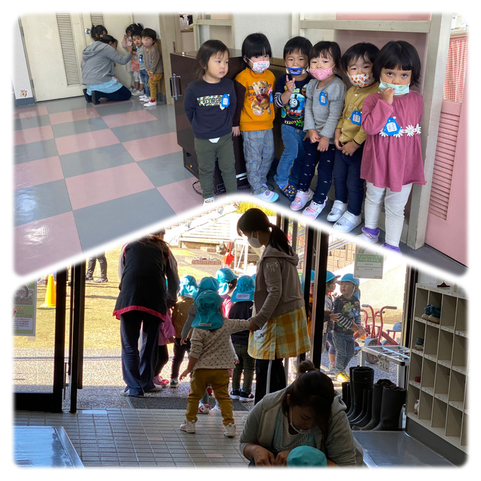 すみれさんたちはおトイレに行って帽子をかぶって裏園庭へGO??