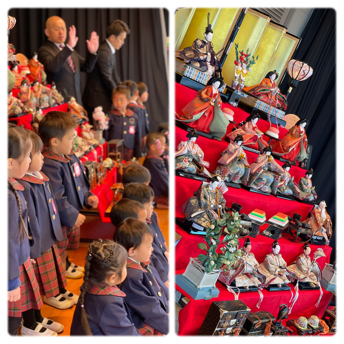 ひな祭り お雛様を囲んで写真を撮りました??