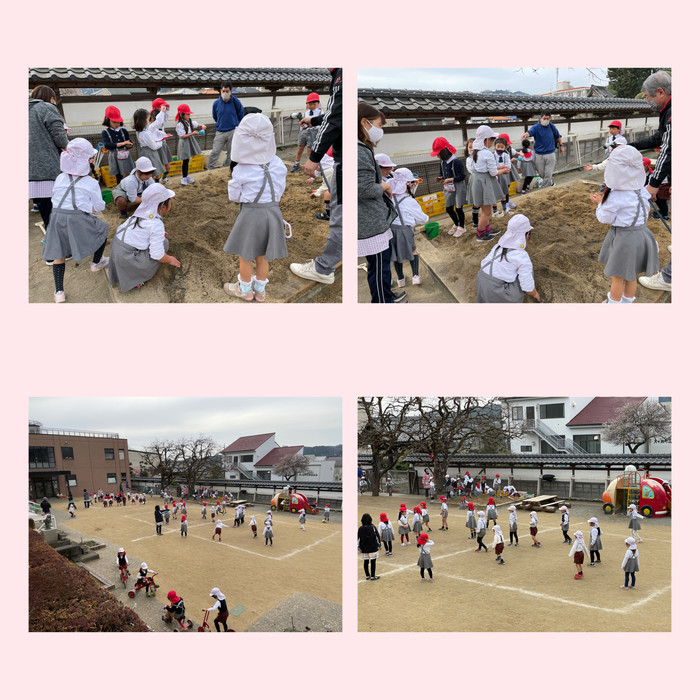 砂場の新しい砂！運転手さん達がお水で湿らせてくれたのでまんまるのきれいなお団子がたくさん作れました  