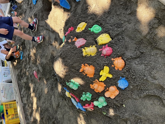 朝の外遊びで年長さんがこんなの作ってました??アートだなぁ！　